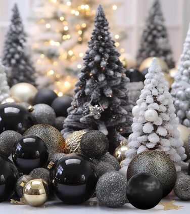 Набір прикрас на ялинку 36 шт. блакитні, ялинкові кулі, декор для ялинки, 6 см, чорний колір