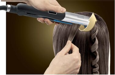 Випрямляч для волосся Rowenta SF6220 Liss & Curl Ultimate Shine: випрямлення та локони, LED, чорний/срібний