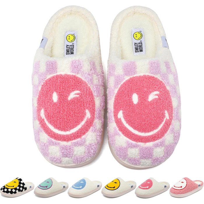 Домашні тапочки Smileyworld® для жінок та чоловіків з піною Memory Foam, м'які, теплі, плюшеві, для дому, рожеві, білі (фіолетовий у клітинку, 40/41 EU)