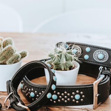 Нашийник для собак HUNTER SIOUX, шкіряний, в індійському стилі, з прикрасами, розмір S-M, чорний