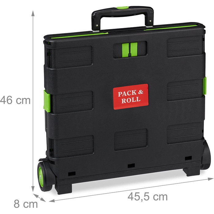 Relaxdays Folding Shopping Trolley, Telescopic Handle, 2 Rubber Wheels, Up to 35 kg, Shopping Trolley, Aluminium, ABS, Shopping Trolleys 98 x 45.5 x 37 cm (Green)