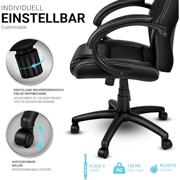 Крісло гоночне TRESKO Racing для офісу, чорне, з підлокітниками, регульоване, SGS сертифіковане