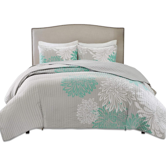Комплект постільної білизни Comfort Spaces Enya CS14-0064, 3-частинний, квітковий принт, розмір King, блакитно-сірий, 264 x 229 см