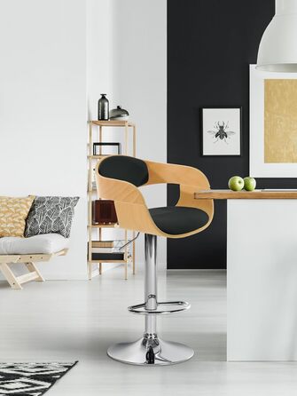 Kingston Adjustable Bar Stool with Faux Leather Seat - Natural/Black Finish