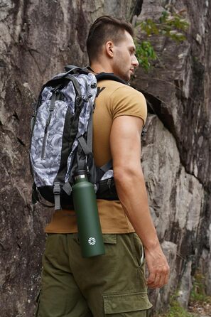 Фляга спортивна Feijian 1л з карабіном, нержавіюча сталь, термофляга, без BPA, для напоїв, кемпінг, спорт, школа, армійський зелений