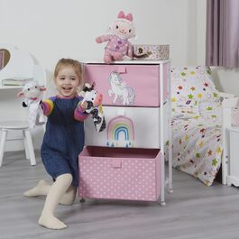 Дитяча комод-скриня Liberty House Toys Єдиноріг, для одягу та іграшок, з металевим каркасом, дерев'яною кришкою, 3 тканинних ящики, для дитячої кімнати, спальні, ігрової кімнати