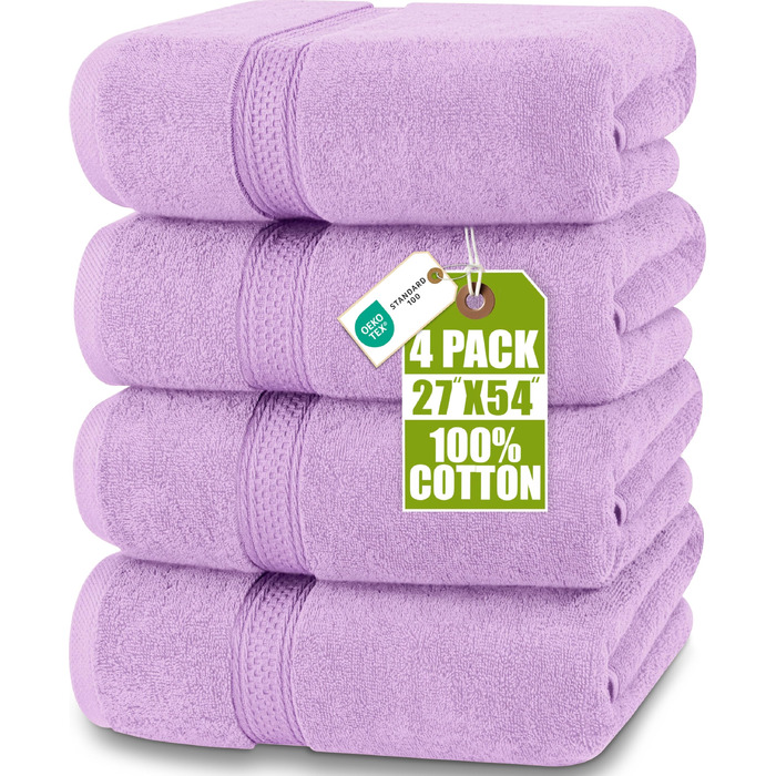Набір банних рушників Utopia Towels (4 шт.), 100% бавовна, преміум якість 600 г/м², гігроскопічні та м'які, фіолетові
