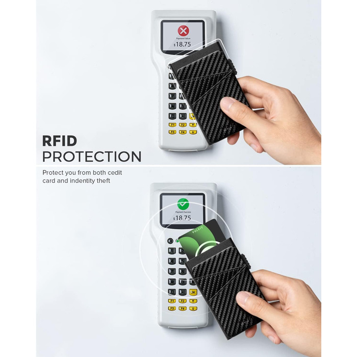 VULKIT: Елегантне картхолдер для чоловіків з металу та шкіри. Автоматичний Pop-Up картхолдер RFID NFC захистом. Місткість: 5-9 карт. Матеріал: шкіра, метал, карбон.