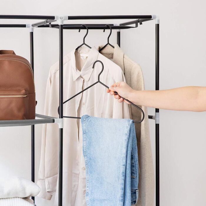 Navaris Fabric Wardrobe with Clothes Rail - Folding Wardrobe 88x170x45cm with Rail - Large, Stable Closet - Foldable Fabric Wardrobe made of Nonwoven Fabric in Light Grey (Anthracite)