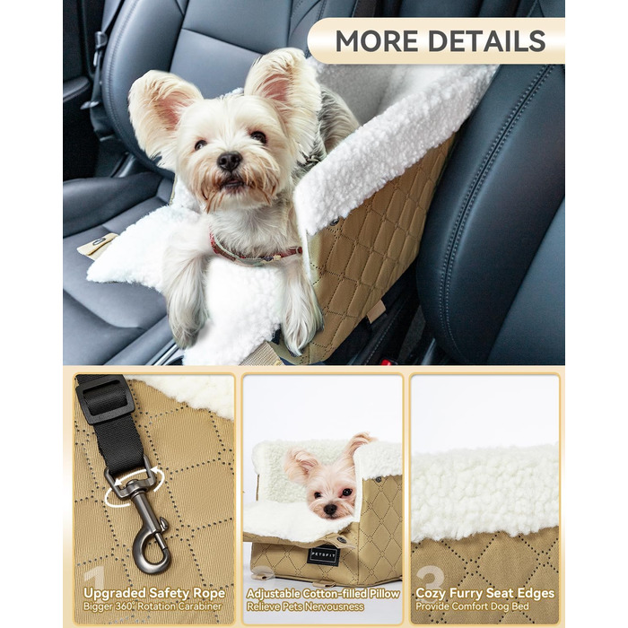 Автокрісло для собак PETSFIT - чорний (хакі), до 5 кг, з захисними гаками