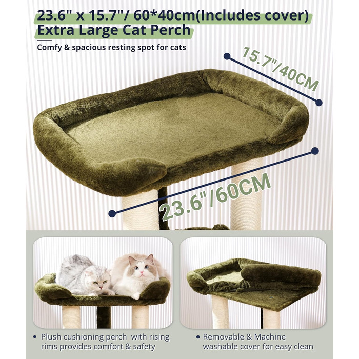 Драбина-кіготь для котів Happi N Pets 71 см, зелена: стабільна, з ліжком та гамаком, обтягнута сизалем