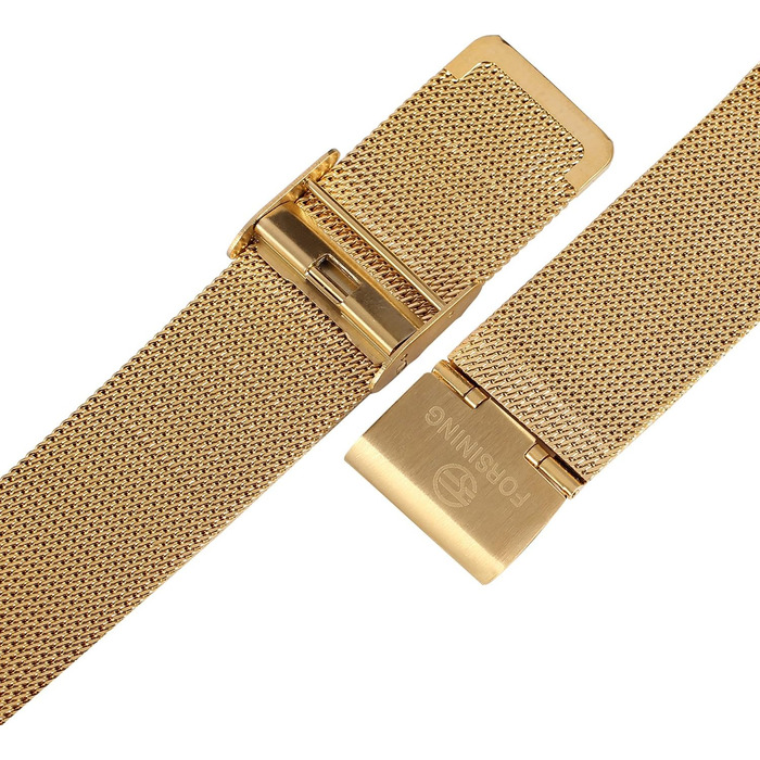 Чоловічий механічний годинник FORSINING з тонким корпусом та браслетом зі сталі (Золотий)