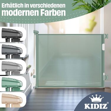 Захист для сходів KIDIZ® - розтяжний захист для дітей та домашніх тварин | Сітка-захист для сходів та дверей | З кріпленням до підлоги та аксесуарами для монтажу (0-180 см, Зелений)