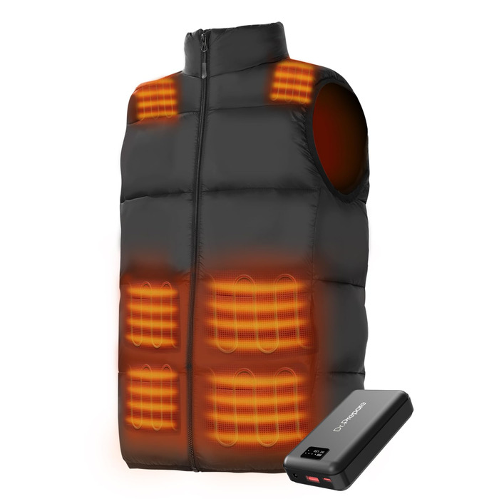 Обогрівальна жилетка Dr.Prepare для чоловіків та жінок з Powerbank 16000mAh, 3 режими нагріву, 10 зон нагріву, для активного відпочинку, подорожей, спорту, чорна