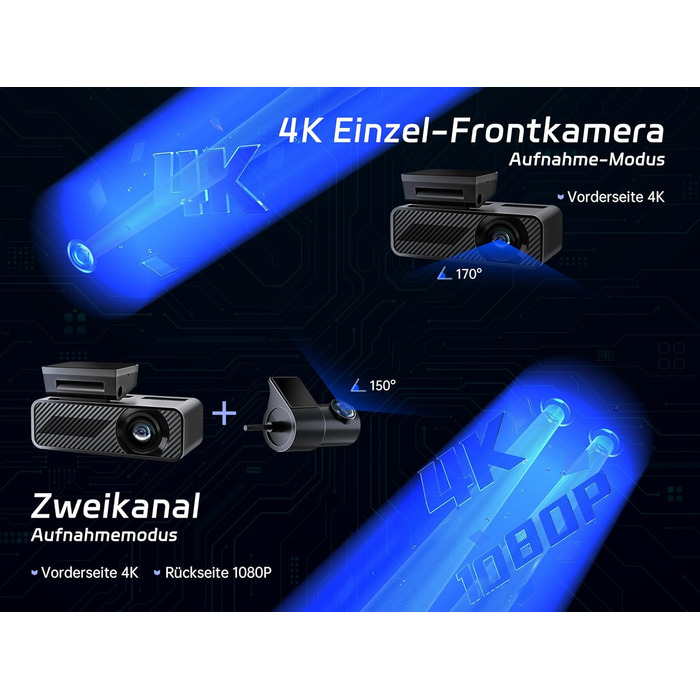 Відеореєстратор Pelsee P1 Duo 4K з двома камерами (передня та задня), Wi-Fi 5G, 64GB, IPS дисплей 1.5