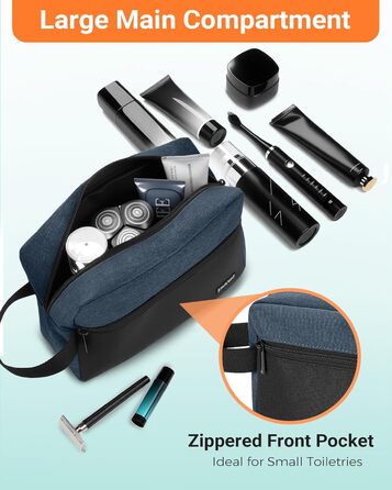 Чоловіча дорожня туалетна косметичка, водонепроникна, з кишенею для бритви та ручкою, органайзер для косметики у спортзал, душ, ванну кімнату, подарунок для чоловіків, чорно-сіра (чорний & темно-синій)