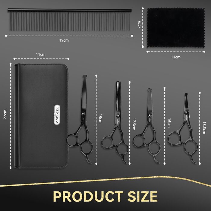Набір професійних ножиць Nobleza для грумінгу собак та котів, 6 в 1, з нержавіючої сталі 4CR, з гребінцем для догляду за шерстю