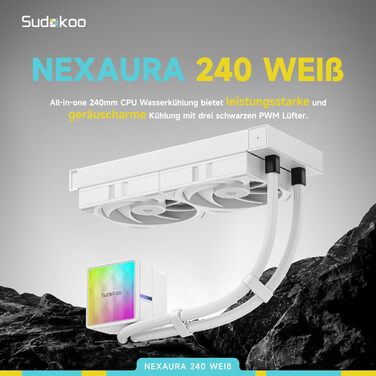 Система водяного охолодження CPU Sudokoo NEXAURA 240: 360мм AIO з 3 вентиляторами PWM ARGB, тиха помпа 2500-3600 RPM, підтримка Intel LGA 1851/1700/1200/115X, AMD AM5/AM4, TDP 300W