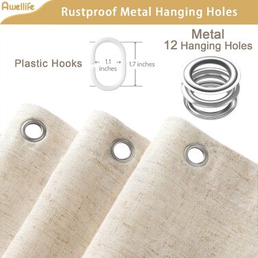 Драпіруваний душовий завіс Awellife з льону, стиль бохо, для ванної кімнати, 183x183 см