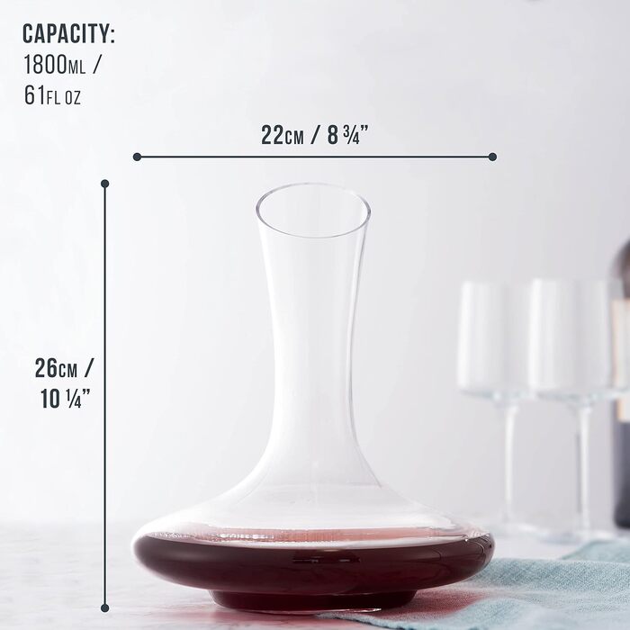 Oak & Steel - Premium Wine Decanter & Aerator Gift Set with Accessories (Large, 1.8L) - Stable & High-Quality Crystal Glass Wine Carafe - Maximum Wine Aeration