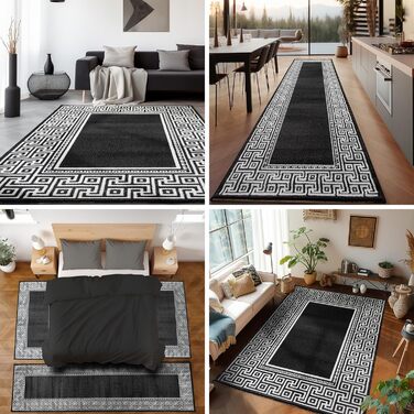 Килим для вітальні, спальні, їдальні, коридору, кухні. Сучасний килим з малюнком у клітинку, м'який, з коротким ворсом, легкий у догляді. Чорний, 140 x 200 см