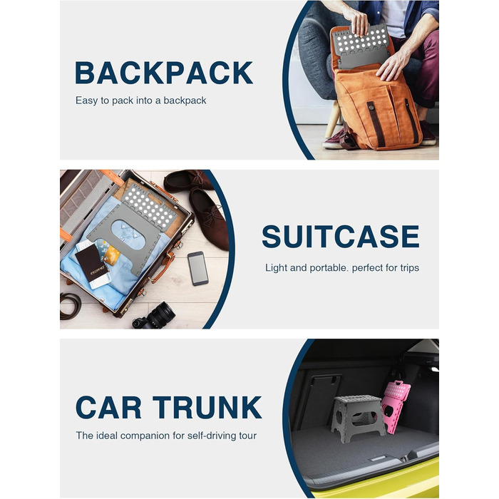 Складний табурет HOUSE DAY 27см чорний: міцний, з антиковзними ніжками та ручкою, для кухні, ванної, дитячої кімнати, кемпінгу (сірий)