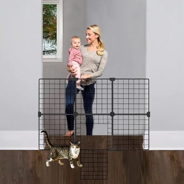 Ворота для сходищ, огорожі для домашніх тварин, ворота для собак, дротяні ворота, загородження для собак, портативне собаче вольєр для маленьких собак з сіткою (90 x 60 см) (6 шт.)