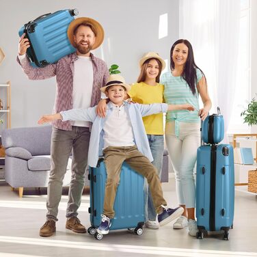 Набір валіз LALAHO 4 шт. з косметичками, ABS, рожеве золото (темно-синій, смугастий)