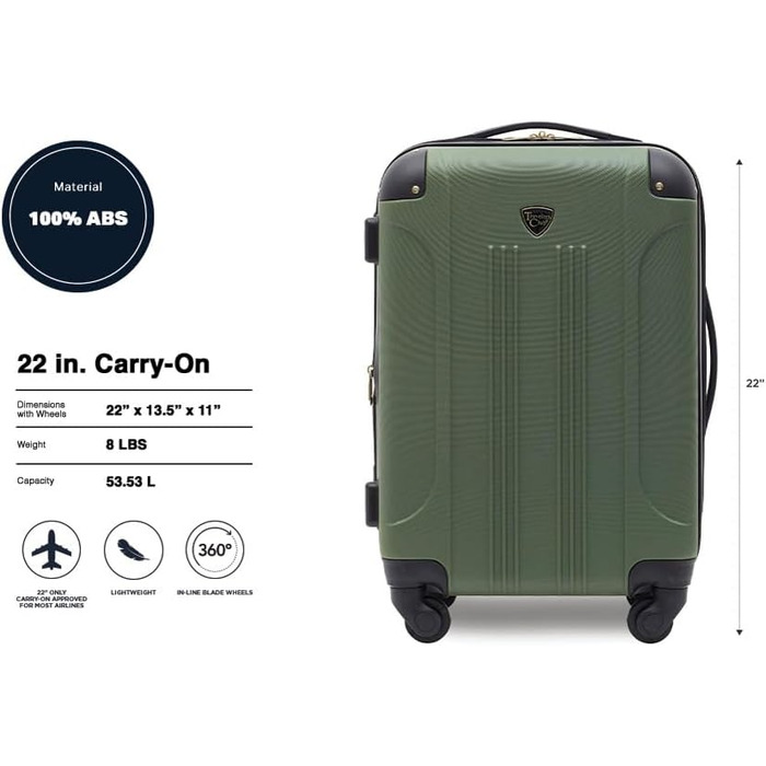 Чемодан валіза Travelers Club Chicago Hardside розширюваний спінер 20' Carry-On, колір Thyme Green