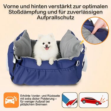 Автокрісло для собак 3-в-1 – переносна ліжко для маленьких собак, з розкладною поверхнею, м'яким матрацом, для переднього або заднього сидіння, внутрішнє та зовнішнє використання (04-Blau)