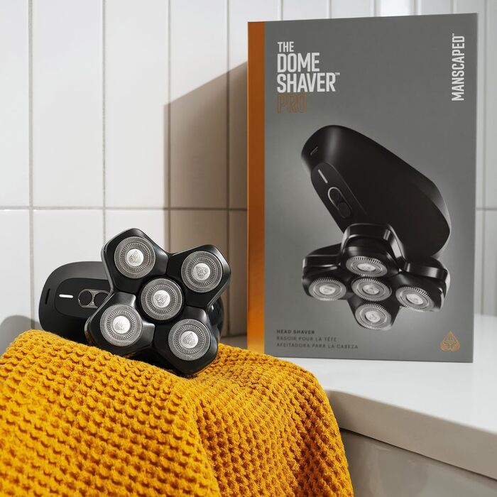 MANSCAPED® The Dome Shaver™ PRO Head Shaver for Men, 5 rotating SkinSafe® blades with FlexAdjust Technology, waterproof, USB-C/Inductive charging, battery-powered, travel lock