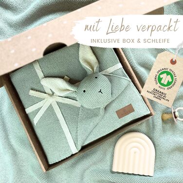 DIKOS® Original Baby Blanket SCHMUSE-HASE Mint | GOTS Organic Cotton Baby Blanket Knitted Blanket with Plush Toy for Girls/Boys | Snuggle Blanket, Cuddle Blanket, Baby Starter Set, Gift for Birth
