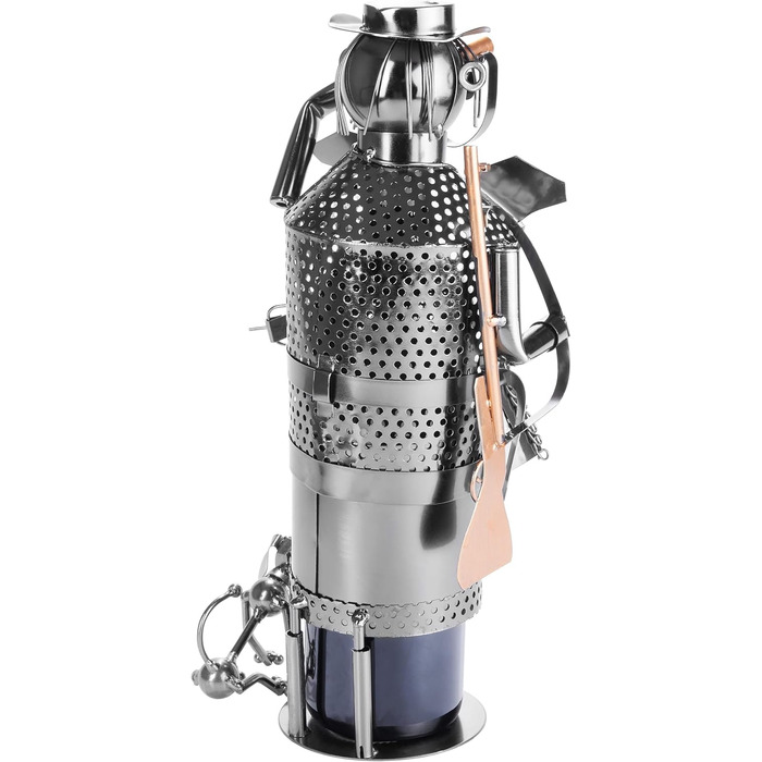 BRUBAKER Wine Bottle Holder Hunter - Bottle Rack Sculpture made of Metal with Gift Card - Silver Wine Gift Height 33 cm
