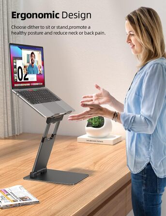 NULAXY Adjustable Laptop Stand - Ergonomic, Portable, Foldable, Supports 10kg, 10-17 inch Compatible - Space Grey