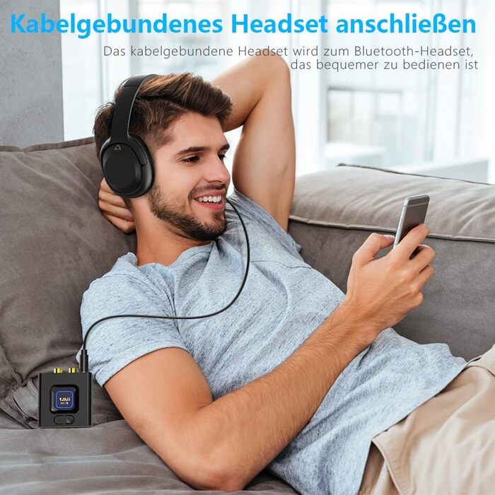 1Mii ML201 Bluetooth адаптер для стереосистеми: бездротовий аудіо приймач з AUX/Cinch, для ПК, смартфонів та планшетів, 12 годин роботи, режим басів Medium