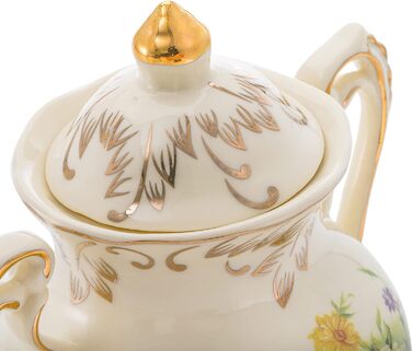 Foreigner's Zucker and Milchkännchen Set, Porcelain Ivory Coffee Serving Set Blossom Bushes Pattern Golden Leaves Edge Cream Pitcher and Sugar Bowl with Lid