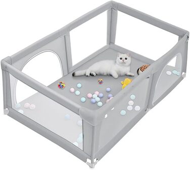 Лягувачка для цуценят з дверцятами, 180 x 120 x 66 см, сірий колір. Міцна, з нейлону, для собак та цуценят, легко миється.