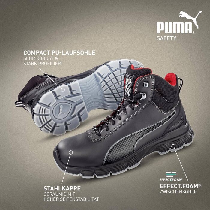 Робоче взуття PUMA SAFETY CONDOR MID S3 ESD SRC - чоловічі чорні робочі черевики з металевим носком та захистом від проколів