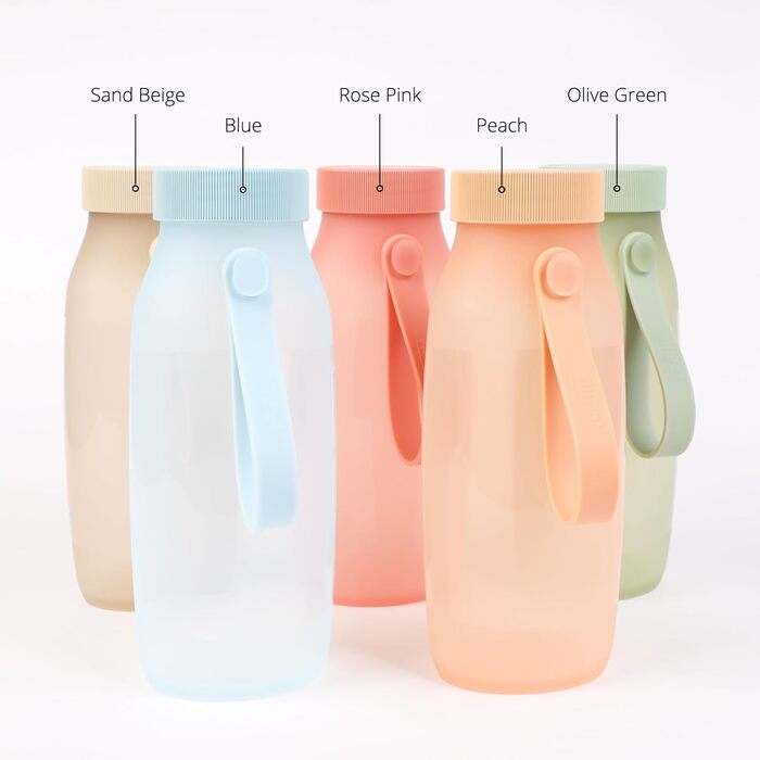 BLUE GINKGO Collapsible Water Bottles [2-Pack] – Lightweight, foldable silicone bottles for travel, hiking, and camping (500ml, Made in Korea, Beige)