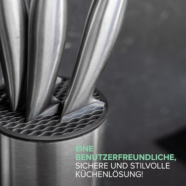 Coninx Stainless Steel Knife Block without Knives - Modern round knife block with flexible lamellae - Universal knife holder - Stylish unstocked knife block - Simplifies knife storage