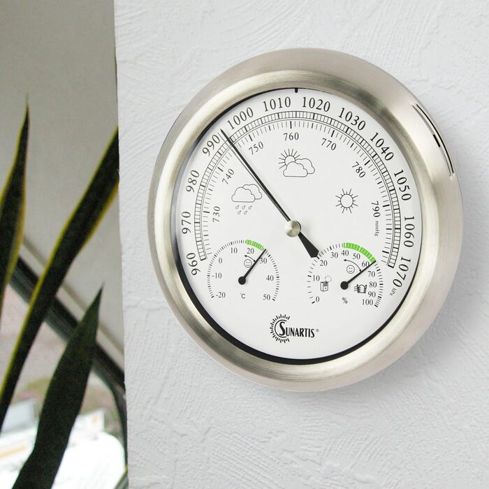 SUNARTIS - Analog Weather Station | High-quality weather station for precise measurements of humidity, air pressure & temperatures from -20°C to +50°C | Ideal for indoor & outdoor use | ⌀21cm; H:4cm