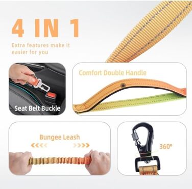 Міцна повідок для собак COSYHOMELONDON, без натягу, з амортизатором, для прогулянок та тренувань, з кріпленням для авторемня, 1,2 - 1,8 м, кольорова