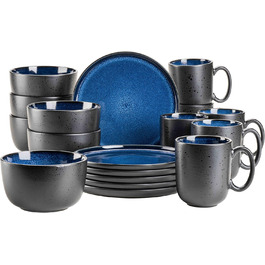 MÄSER 931971 Niara Series, Modern Dinnerware Set for 6 People in an Exciting Vintage Look, 18-Piece Breakfast Service made of Ceramic in Blue and Black, Stoneware Breakfast Dish Set 18-Piece Blue
