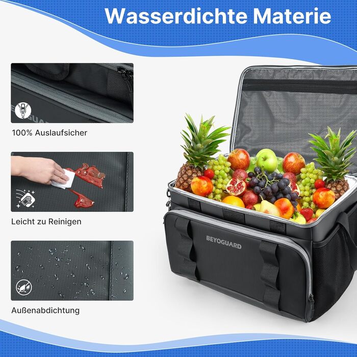 30L Cooler Bag Large Foldable - Cooler Bag for Food & Drinks, Picnic Bag, Insulated Thermal Bag, Car Cooler Bag for Beach/Picnic/Camping/BBQ (Black Handbag)