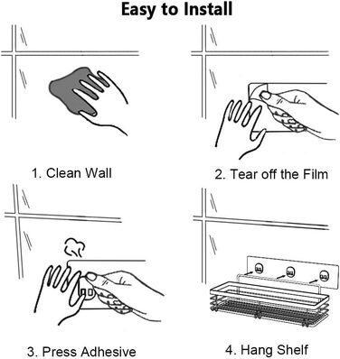 Поличка для душу Orimade без свердління з мильницею та 5 гачками - 3 шт. (срібло)
