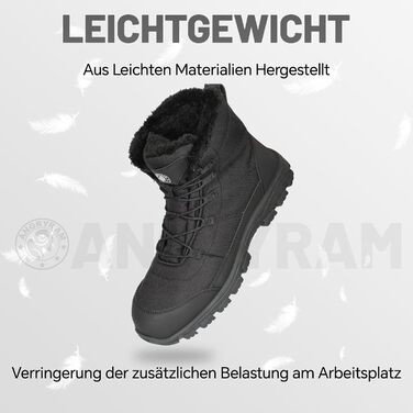 Зимові робочі черевики ANGRYRAM для чоловіків та жінок. Теплі, з металевим підноском, неслизькі, чорні. Розмір 44 EU