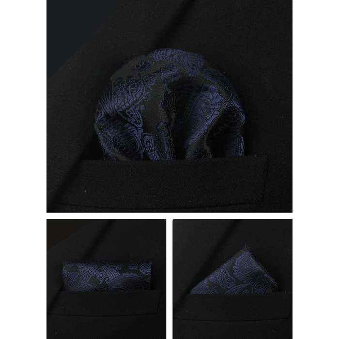Набір краваток з квітковим візерунком Paisley для чоловіків: краватка, нагрудна хустинка, затискачі для краваток, затискачі для краваток, запонки. Подарунковий набір, темно-синій