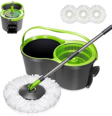 Набір для миття підлоги Masthome: відро, моп з функцією віджиму, 3 мікрофібрових насадки, для всіх типів підлоги