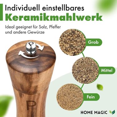 Набір з 2 мельниць для солі та перцю Pfeffermühle Holz з акації з підставкою | Преміум якість, керамічний механізм