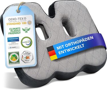 Ортопедична подушка для сидіння Healthfix® для офісу та дому - ергономічна подушка з memory foam для полегшення навантаження на куприк та кістки тазу (середня-жорстка)